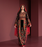 Black Velvet Malacca Red Embroidered Palestinian Fellahi Thobe