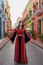 Load image into Gallery viewer, Red Embroidery The legend Manajel Primo Embroidered Palestinian Fellahi Thobe
