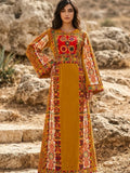 Qasab Mustard Gold Malacca Silk Velvet Thoub with Embroidery