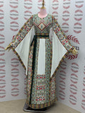 White Traditional Palestinian Thobe – Green Elegance Embroidery