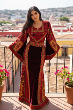 Charger l'image dans la galerie, Maroon Velvet embellished with intricate Qasab (metallic) embroidery.
