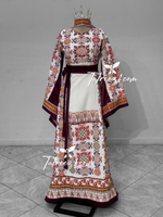 Load image into Gallery viewer, Maroon Embroidery With Reversable Belt Astonishing Palstainen Embroidery Traditional Long Thoub With Matching Headpiece
