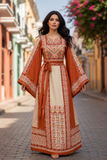 Orange Burnt thoub Embroidered Palestinian Fellahi Thobe With Belt (Copy)