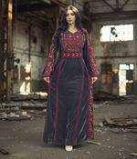 Load image into Gallery viewer, Velvet Gray Simple Elegant Embroidered Dress
