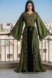 Green Floral Embroidery Silk Fashion Dress