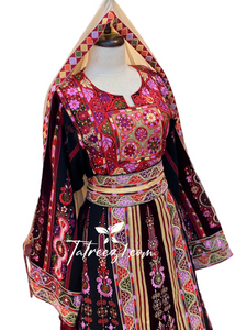 Velvet Bridal Thoub Multicolor Stone Embroidery Thobe