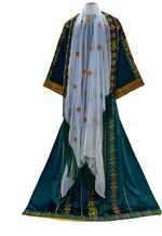 Load image into Gallery viewer, Green Malacca Silk Velvet Thoub with Stone Embroidery and Overskirt
