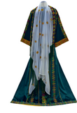 Green Malacca Silk Velvet Thoub with Stone Embroidery and Overskirt