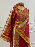 Traditional Palestinian Red Thobe with Intricate Embroidery – Machine Made with Matching Head Scarf