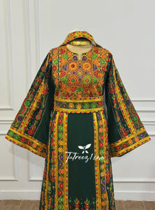 Traditional Palestinian Thobe – Royal Forest Green | Full Set with Headscarf