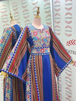 Load image into Gallery viewer, Blue Majdalway Embroidered Palestinian Fellahi Thobe

