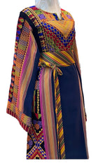Load image into Gallery viewer, &quot;Majdalawi Navy/Multicolor Embroidered Palestinian Fellahi Thobe.&quot;

