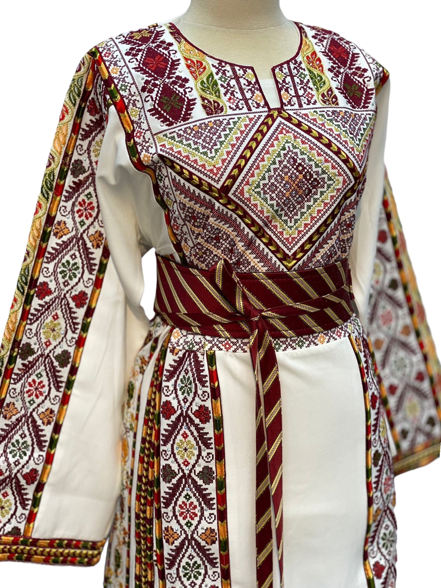 Beige Shade Traditional Embroidered Palestinian Fellahi Thobe