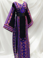 Load image into Gallery viewer, Purple Etameen Embroidered Palestinian Fellahi Thobe With Kashmir belt
