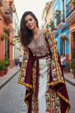 Floral Embroidered Palestinian White Thobe with Wide Sleeve