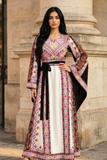 Purple Embroidered Palestinian Thobe with Wide Sleeves