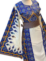 Load image into Gallery viewer, Blue Embroidered Palestinian Thobe Wide Sleeves
