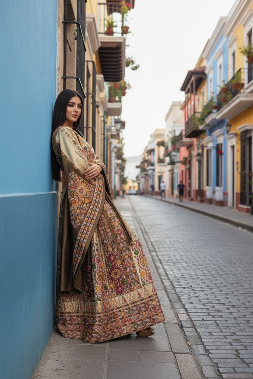 Chocolate and Caramel Embroidery Traditional Palestinian Thobe