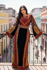 Load image into Gallery viewer, Black Velvet embellished with intricate Qasab (metallic) embroidery.
