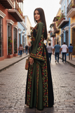 Green Covered in elegant floral Embroidered Palestinian Thobe
