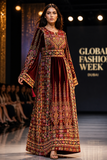 Beautiful Maroon Velvet Embroidery Stone Thoub