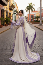 Load image into Gallery viewer, Absolutely Stunning Embroidered Palestinian Fellahi Thobe With Matching Headpiece &amp; overskirt
