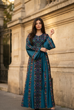 Blue Front Embroidery Silk Dress