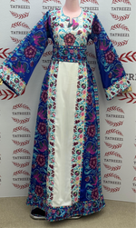 Load image into Gallery viewer, Blue Embroidered Palestinian Thobe with Wide Sleeves and Belt
