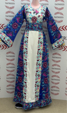 Blue Embroidered Palestinian Thobe with Wide Sleeves and Belt