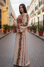 Load image into Gallery viewer, Beige Simple &amp; Classic Elegant Emberoidery Dress With Matching belt
