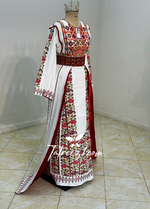 Load image into Gallery viewer, White Stunning Thoub with Floral Embroidery and Overskirt.
