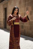 Maroon Palestinian Fellahi Thobe with Traditional Embroidery