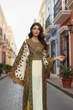 Green Embroidered Palestinian Thobe Wide Sleeves