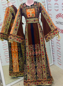 New Collection Orange Jennah wnar Malacca Thoub Silk Velvet  Embroidery Thoub come with Belt
