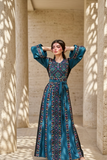 Blue Front Embroidery Silk Dress