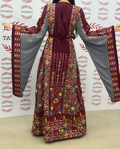 Gray Embroidery Traditional Palestinian Thobe Machine Made