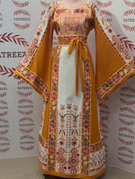 Load image into Gallery viewer, Yellow &amp; White  Palestinian Tatreez Thobe Heritage Elegance Embroidered Dress
