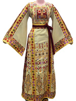 Load image into Gallery viewer, Baharej Thoub Luxury Embellishments  Beige Shade Embroidered Palestinian Thobe
