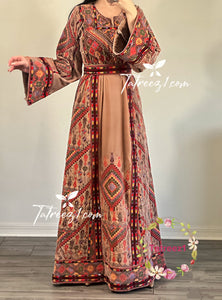 Velvet Brownish Shade Stoned Embroidery Thoub