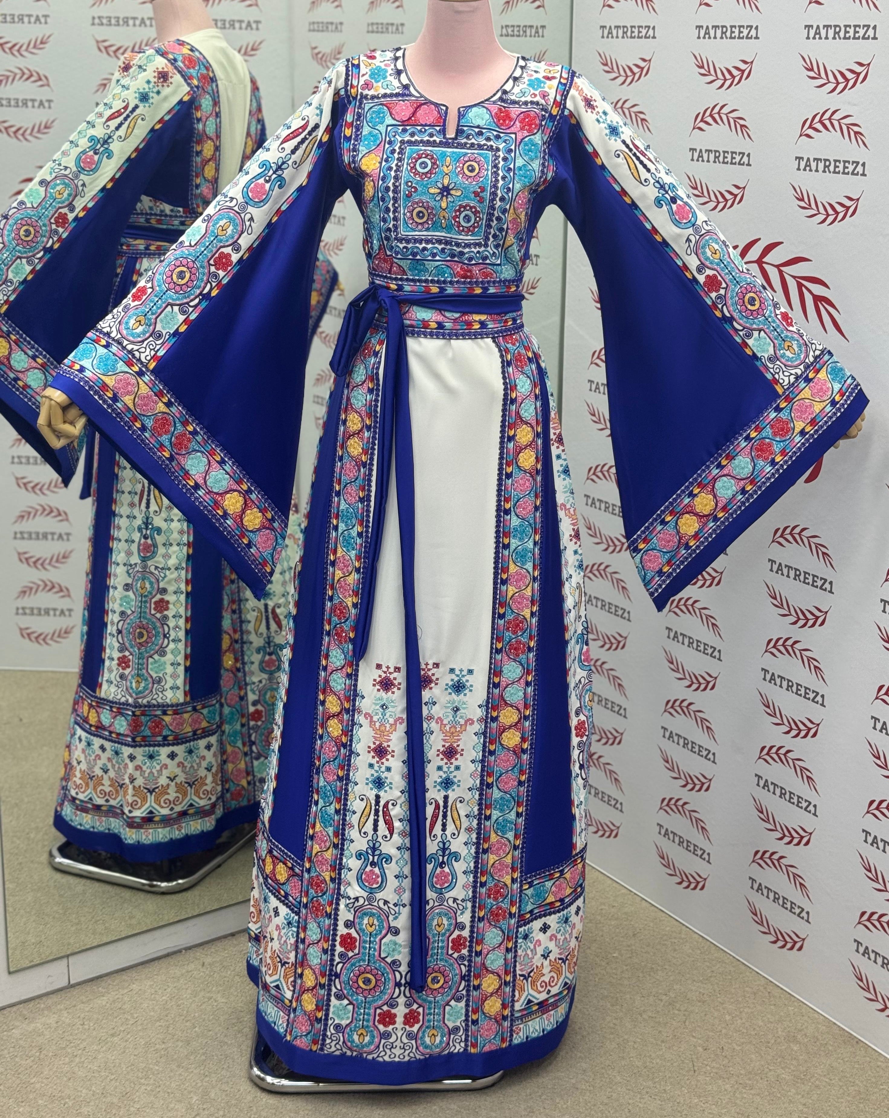 Blue Stunning Embroidery Traditional Embroidered Palestinian Fellahi Thobe