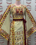 Load image into Gallery viewer, Baharej Thoub Luxury Embellishments  Beige Shade Embroidered Palestinian Thobe
