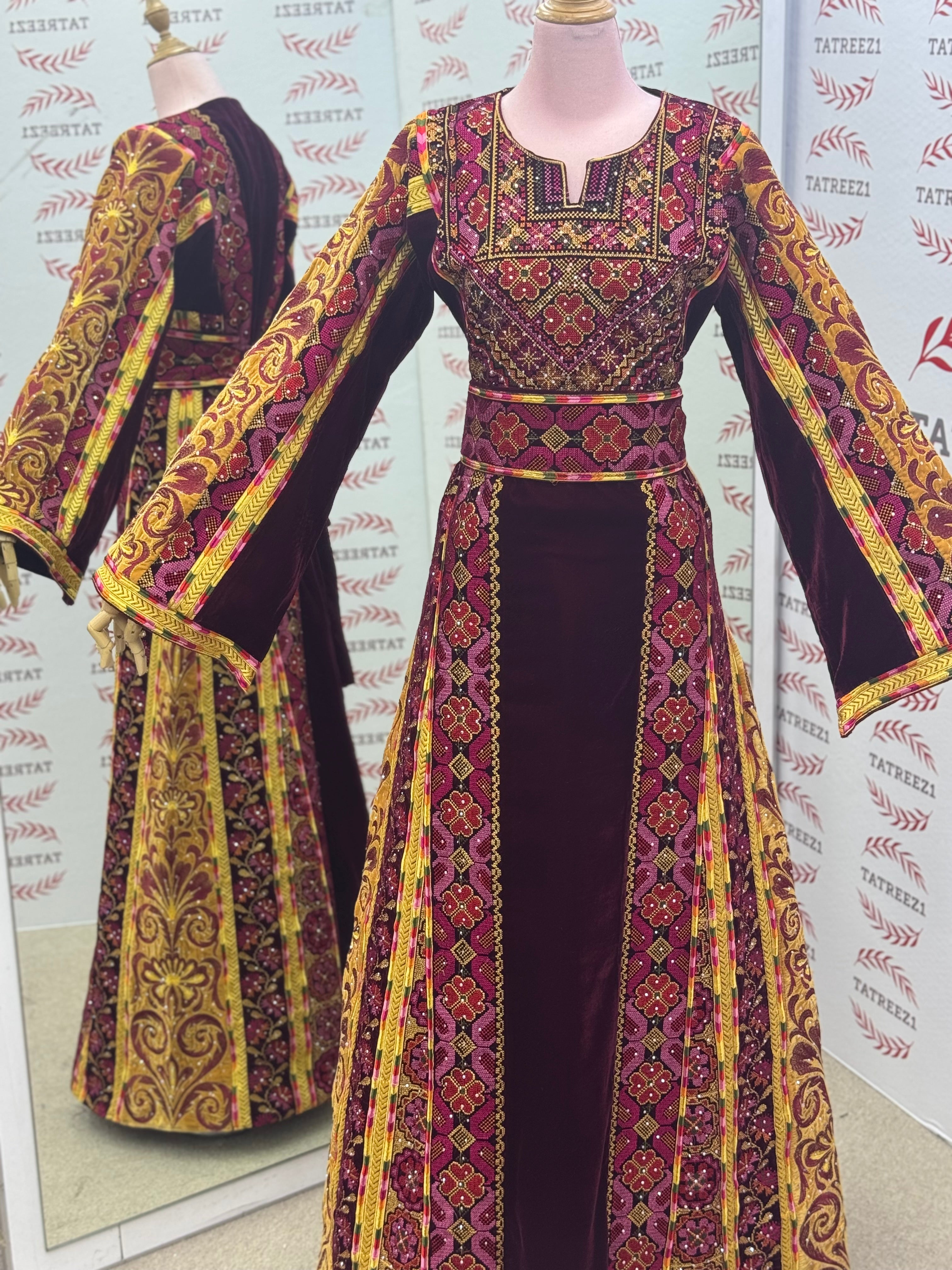 Maroon Silk Velvet Luxurious Golden Kasab Embroidery