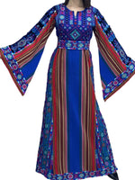 Charger l&#39;image dans la galerie, Royal Blue Multicolor Majdalway Embroidered Palestinian Fellahi Thobe
