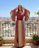 Traditional Heavy Multicolor Embroidered Dark Beige Thobe Luxury Quality