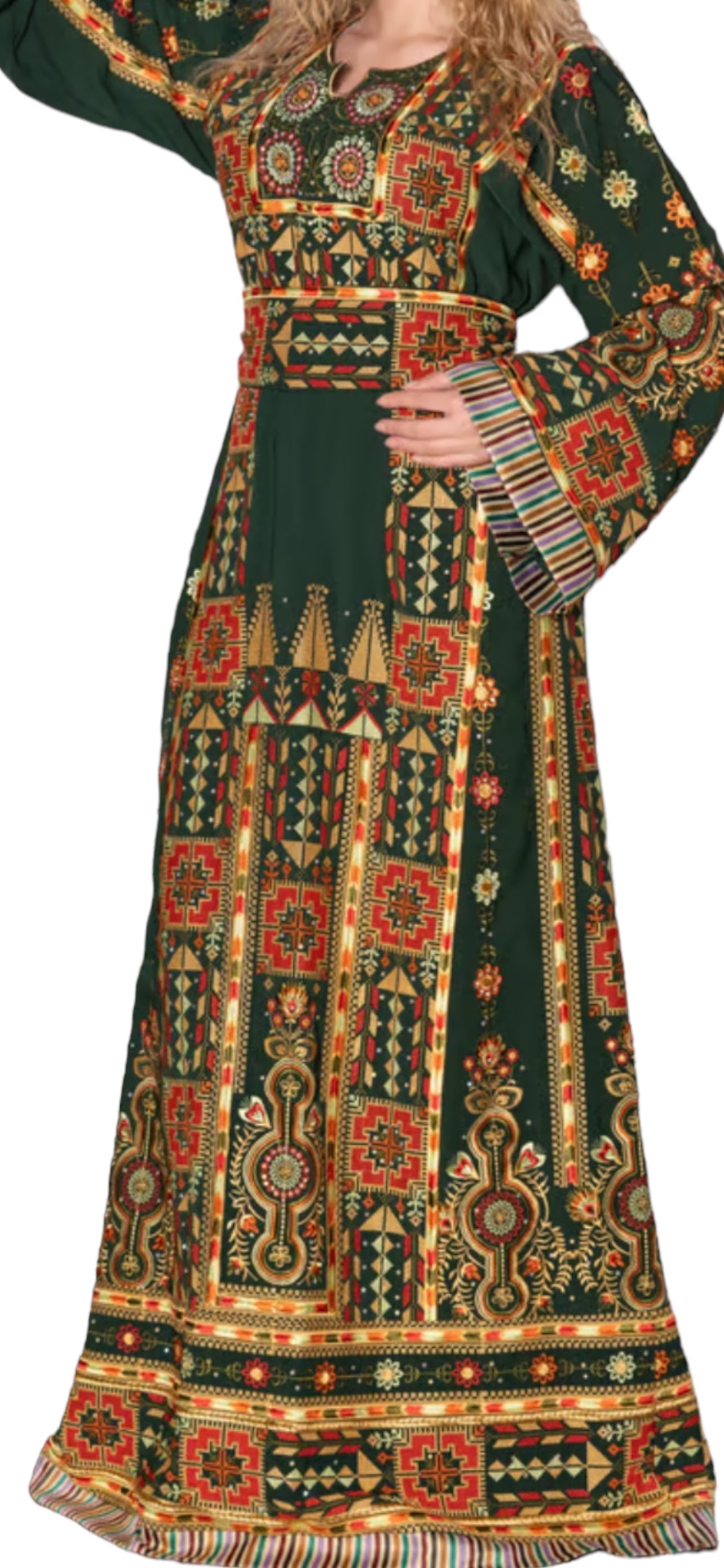 Green Malacca Embroidered Jordanian Palestinian Thoub Dress