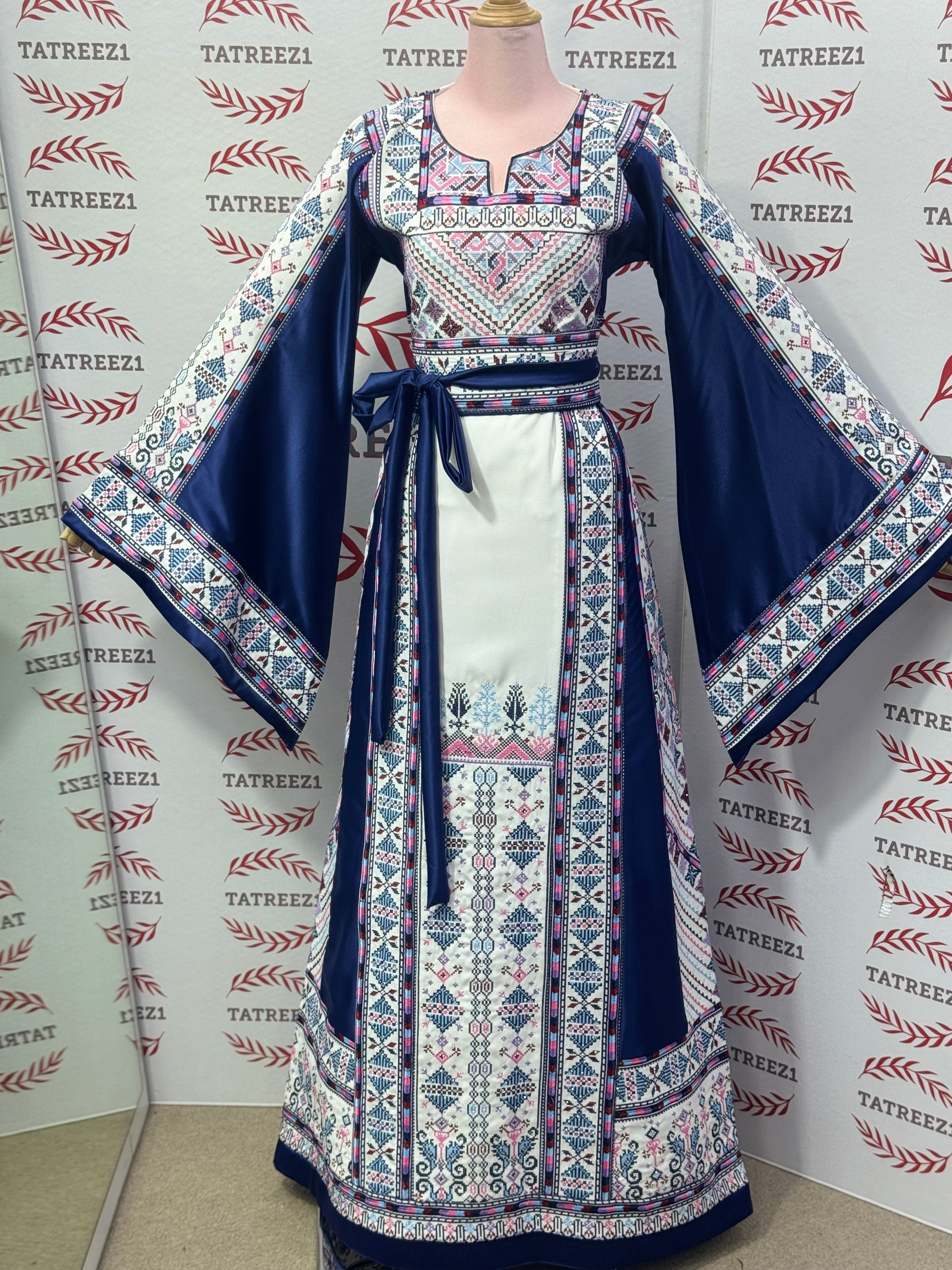 Dark Blue Embroidery Traditional Palestinian Thobe Machine Made