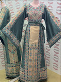 Beige thoub Blue Embroidered Palestinian Fellahi Thobe With Belt