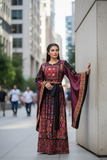 Dark maroon Embroidered Palestinian Thobe Featuring Wide Sleeve