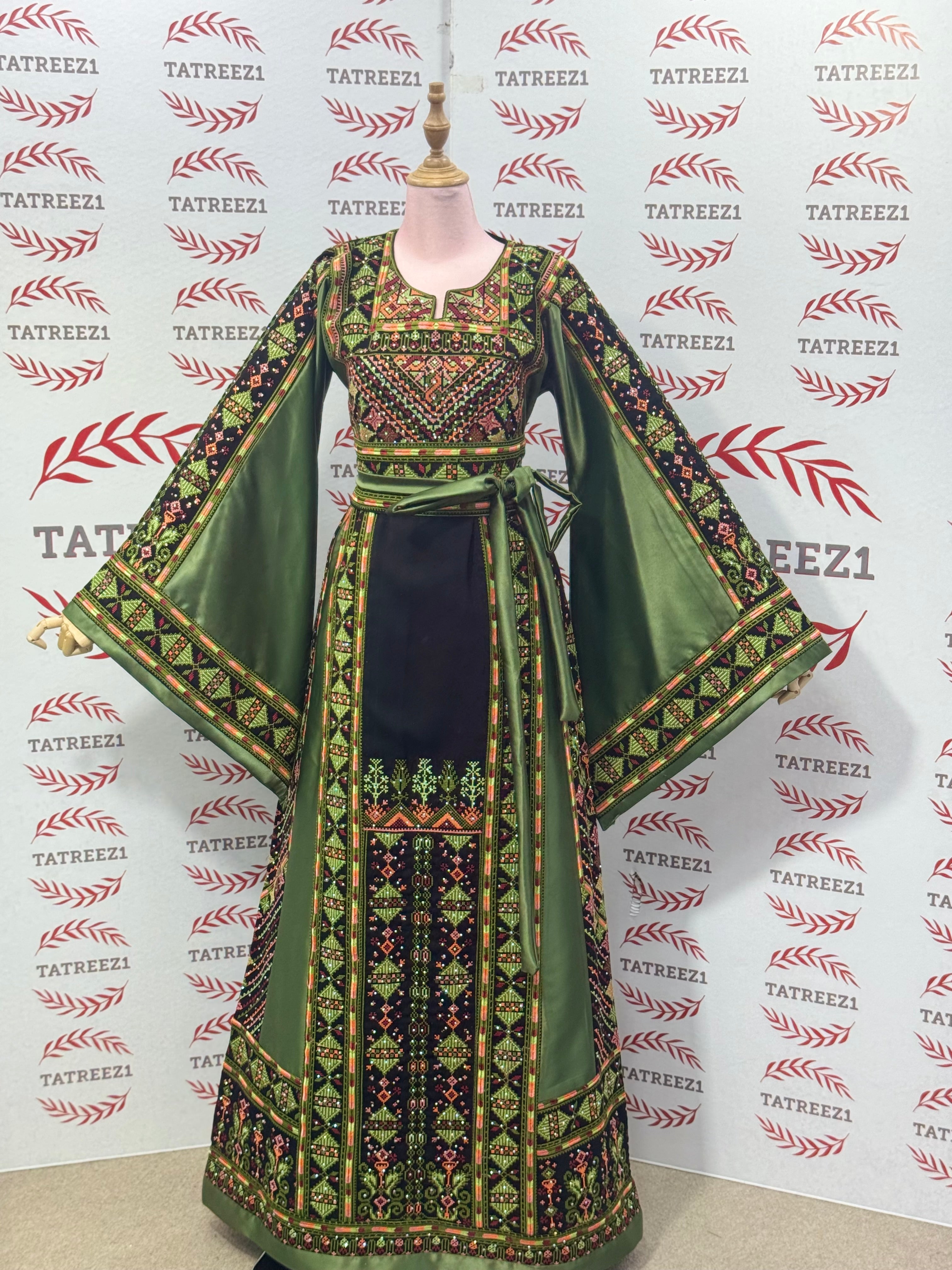 Green Embroidery Traditional Palestinian Thobe Machine Made