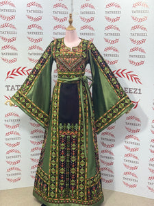 Green Embroidery Traditional Palestinian Thobe Machine Made